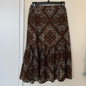 Vintage Brown Paisley Pattern Midi Skirt